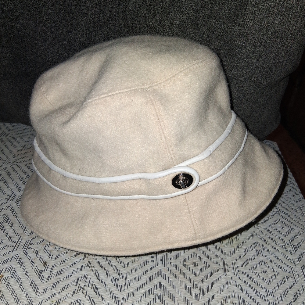 Coach Beige Bucket Hat with White Trim